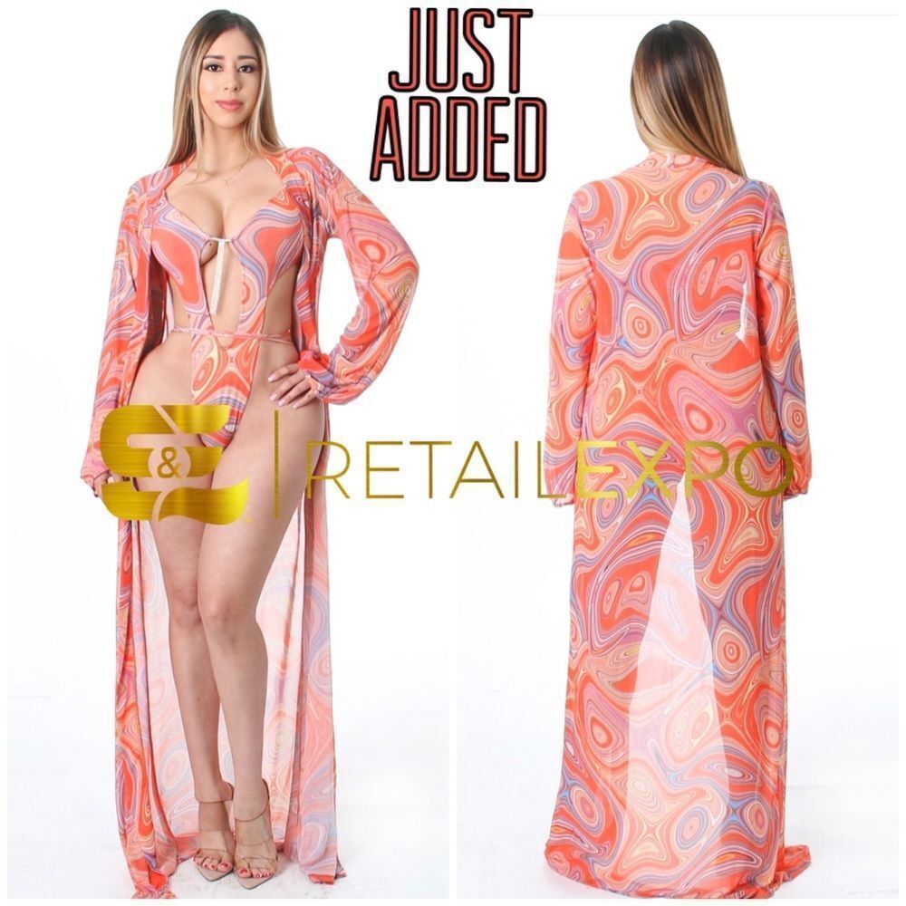 Coral Monokini & Coverup Swimwear Set